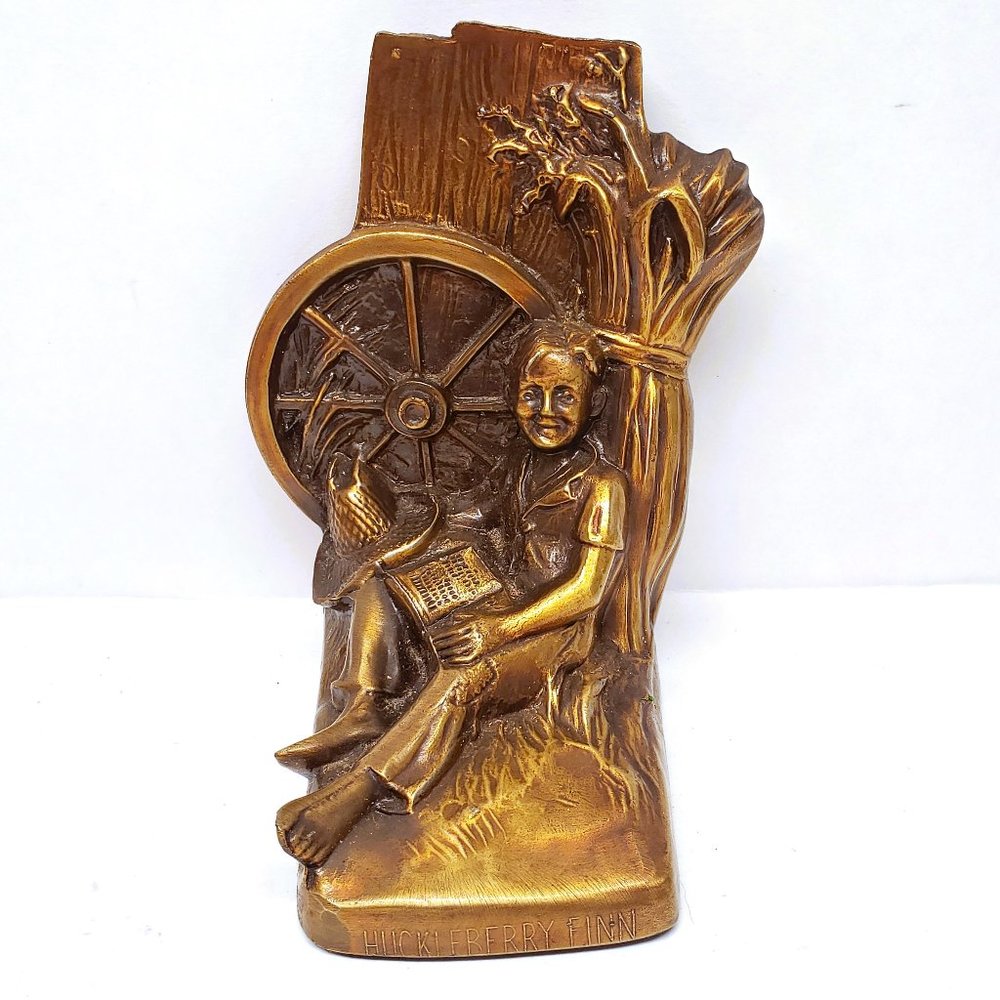 Huckleberry Finn Bronze Bookend Vtg PMC Philadelphia Mfg Co 2.5 lbs 5.5" Tall